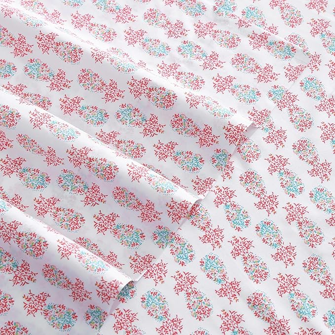 Tommy Bahama - King Sheets, Cotton Percale Coastal Bedding Set with Matching Pillowcases, Crisp & Cool, Coastal Room Essentials (Pineapple Splash Pink, King)