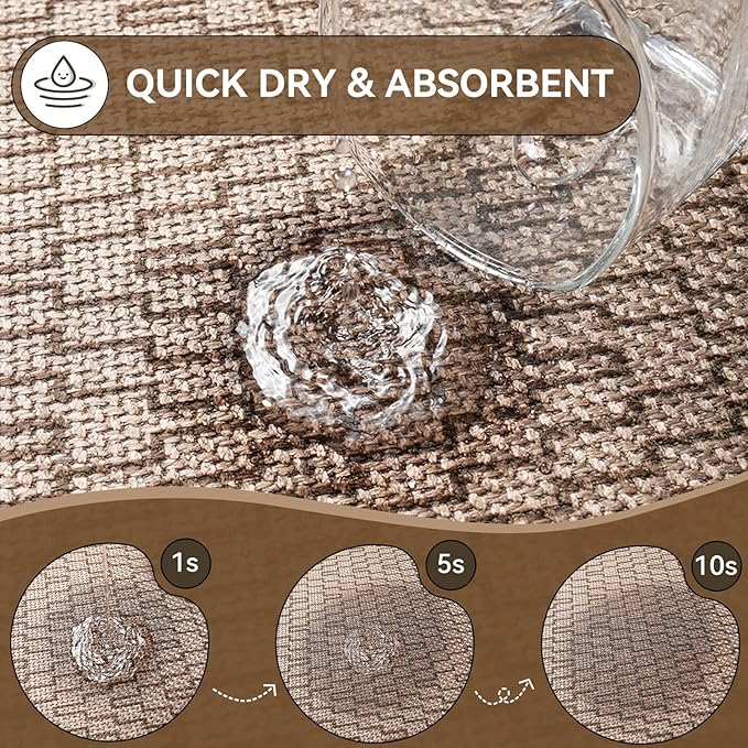 Bathroom Rugs Mat 24x35, Non Slip Ultra Thin Bath Mat Quick Dry Absorbent Washable Woven Half Round Bath Mats for Bathroom Floor Rubber Backed Fit Under Door Brown