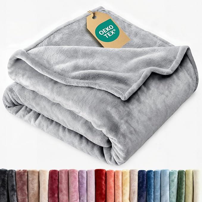 Ultra Soft Fleece Blanket King Size - Flannel Fleece Luxury King Blanket - Lightweight for Couch Bed Chair - Thick, Warm and Breathable - All Season Cozy Fuzzy, Anti-Static Microplush Bedding, Grey