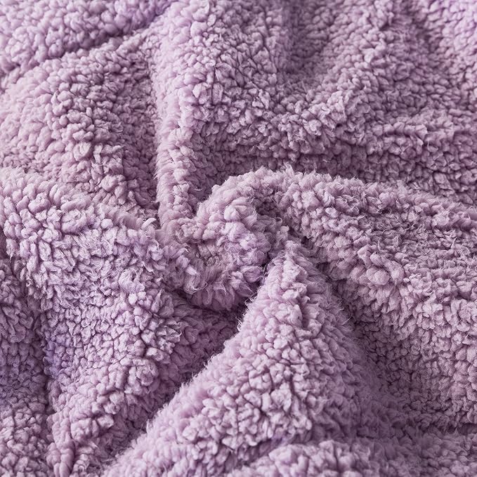 KASENTEX Super Ultra Soft Luxury Plush Sherpa Comforter, Cozy Reversible Faux Fur Machine Washable Bedding, Purple, Queen Size