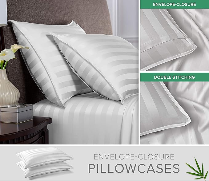 King Sheets by Pure Bamboo, Genuine 100% Organic Viscose Derived from Bamboo Bed Sheet Set, Luxuriously Soft & Cooling, Double Stitching, Lifetime Quality Promise (King, Jacquard White)