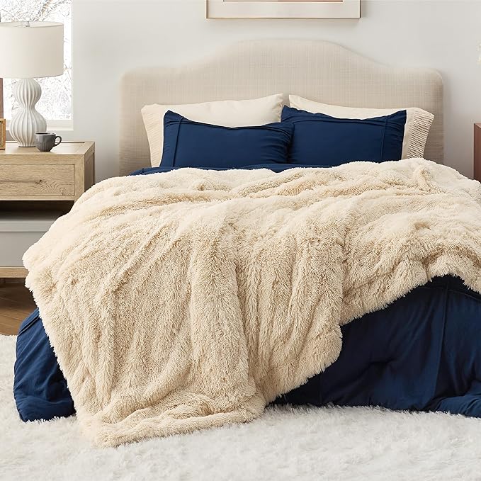 Bedsure GentleSoft Fluffy Beige King Size Blanket for Bed, Thick Soft Sherpa Faux Fur Fleece Bedding Fuzzy Plush Winter Warm Heavy Big Large King Blanket, Cozy Beige Gifts for Men Women, 108x90
