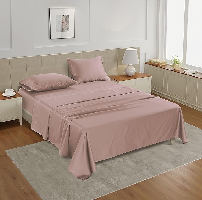 LANE LINEN Split King Sheets Sets – 450 Thread Count 100% Cotton Bed Sheets, Soft & Naturally Cooling, 15” Deep Pocket Fully Elasticized Fitted Sheet, Machine Washable Hotel Bedding, Sepia Rose