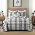 Quilt King Size, Cotton King Size Comforter Set,Grey Brown Black White Bedding Sets, Striped Plaid Bedspread Set, Farmhouse King Size Bed Set Lightweight All Season