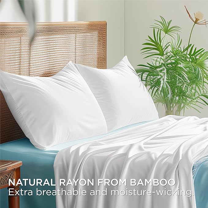 Bedsure White Pillow Cases Set of 2, Cooling Pillow Cases Queen, Rayon Derived from Bamboo Queen Pillowcases, Breathable & Silky Soft Cool Bedding Pillow Covers with Envelope Closure, 20x30 Inches