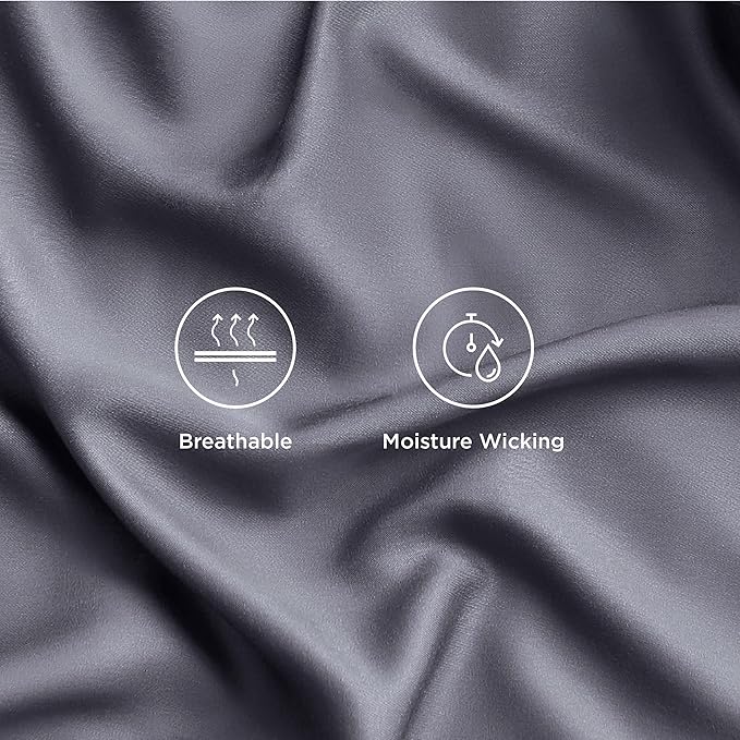 Bedsure King Size Sheets Set, Cooling Sheets for Hot Sleepers, Rayon Derived from Bamboo, Breathable & Soft, Deep Pocket Up to 16 Inches, Hotel Luxury Silky Bedding, Dark Grey