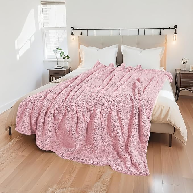 Electric Heated Blanket 6 Heating Settings & 1-10H Auto Off Full 72×84 Double Sided Plush Sherpa Ultra-Soft Warm Thick, Machine Washable, Fast Heating, Home Office Light Pink
