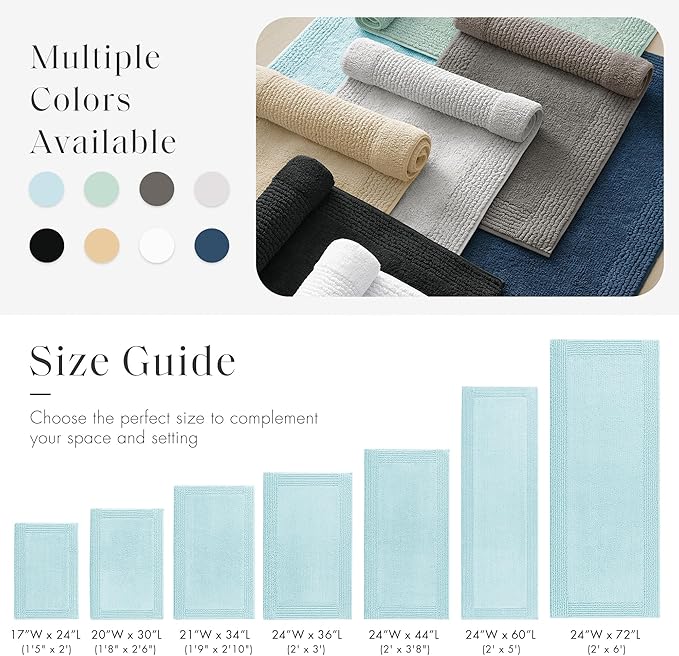 Madison Park Splendor Reversible 100% Cotton Tufted Bathroom Rug-3000 GSM Hotel Quality Luxurious Plush Medium Pile Bath Mat Absorbent, Quick Dry, Shower Room Décor, 21x34, Blue