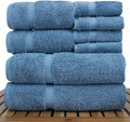 Luxury Hotel & Spa Quality, Highly Absorbent 100% Turkish Cotton, 750+ GSM, Eco Friendly Towel, Bathroom and Kitchen Dobby Border Towels, 2 Bath Towel, 2 Hand Towel, 4 Washcloths (8 Piece, Wedgewood)