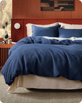 Bedsure Cotton Duvet Cover Set - 100% Cotton Waffle Weave Navy Duvet Cover Oversized King Size, GentleSoft™ and Breathable Bedding Set for All Season, 3 Pieces, 120"x98"