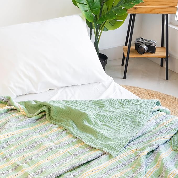 Salt Earth 100% Cotton Muslin Throw Blanket, Gauze Blanket 50"X60" Throw 6 Layered for Couch, Bed, Living Room, Home,Lightweight & All Season Blankets & Throws, Skin Friendly (Jadeite/Print)