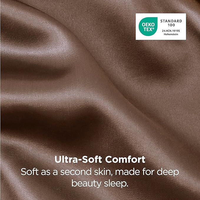 Bedsure King Size Satin Pillowcase Set of 2 - Brown Silky Pillow Cases for Hair and Skin with Envelope Closure, Similar to Silk Pillow Cases, Gifts for Women Men, 20x36 Inches, 2pcs