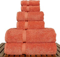 Luxury Hotel & Spa Quality Collection, Highly Absorbent & Quick Dry 100% Turkish Cotton, 750+ GSM, Eco Friendly Towel, Dobby Border Towels, 2 Bath Towel, 2 Hand Towel, 2 Washcloths (6 Piece, Coral)
