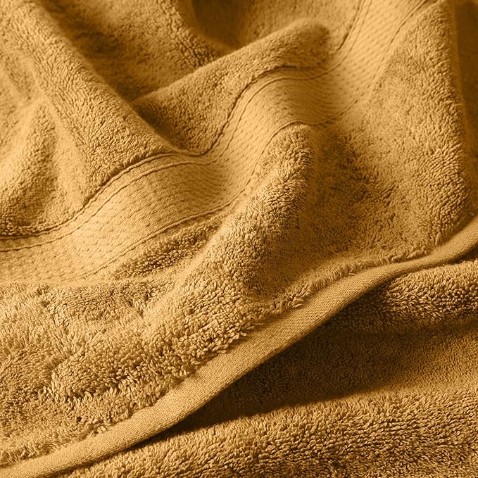 Superior Egyptian Cotton Pile 8-Piece Towel Set, Includes 2 Bath, 2 Hand, 4 Face Towel/Washcloth, Heavyweight, Ultra Soft Luxury Towels, Thick Plush Essentials, Guest Bath, Spa, Hotel Bathroom, Gold