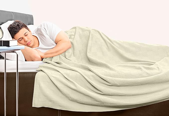 Utopia Bedding Ivory 100% Cotton Blanket [King Size - 90x108 Inch] 350GSM Lightweight, Soft and Breathable Thermal Blanket for All Seasons