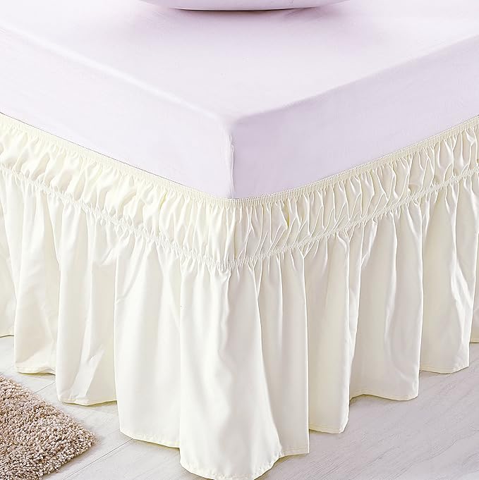 MEILA Bed Skirt, Easy to Install Wrap Around Dust Ruffled Ivory Skirts for Twin and Full Size Beds 16 Inch Drop