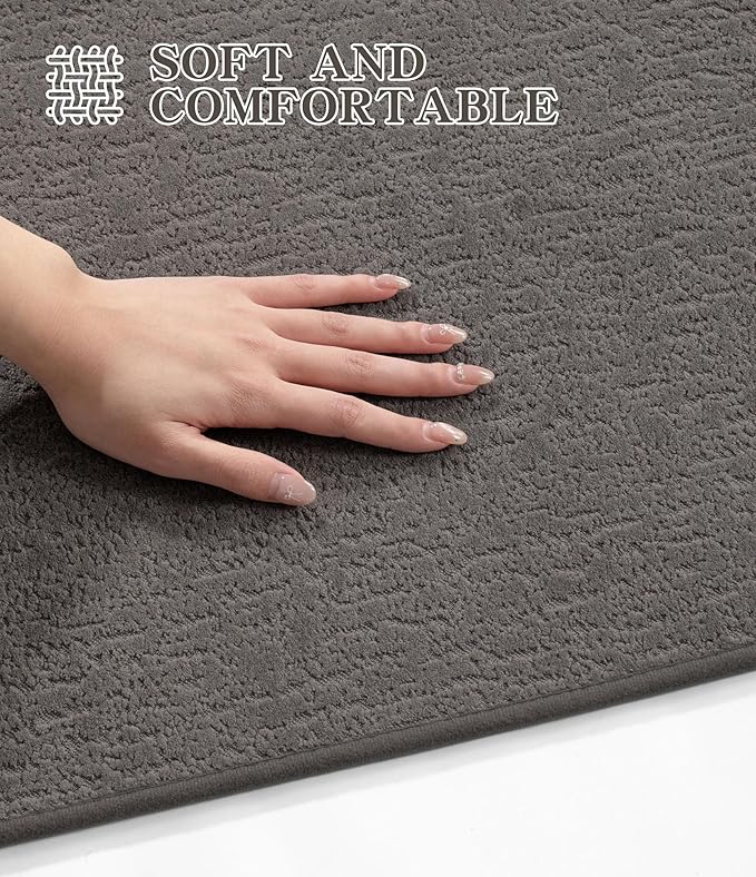 Chakme 2 Piece Bathroom Rug Sets, Ultra Thin Bath Mat Quick Dry, Absorbent, Non Slip, Machine Washable, Dark Grey, 17" x 24"