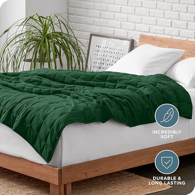 Bare Home Weighted Blanket All-Natural 100% Cotton with Nontoxic Glass Beads 40"x60" 10lbs, Green