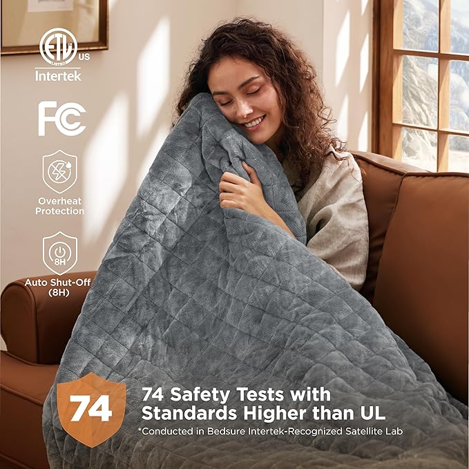 Bedsure Electric Blanket King Size - Dual Control Heated Weighted Blanket King with 10 Heat Settings, Fast Heating with 10 Time Settings (100x90 inches, Formal Gray)