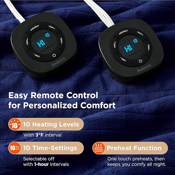 Bedsure Electric Blanket King Size - Dual Control Heated Blanket King Size, Fast Heating with 10 Time Settings & 10 Heat Settings, Warm Gift for Grandma (100x90 inches, Pageant Blue)