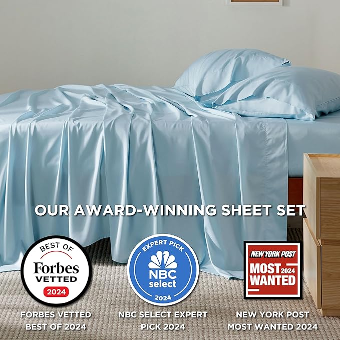 Bedsure California King Sheet Sets, Cooling Sheets, Rayon Derived from Bamboo, Breathable & Soft, Deep Pocket Up to 16 Inches, Hotel Luxury Silky Bedding for Hot Sleepers, Aqua