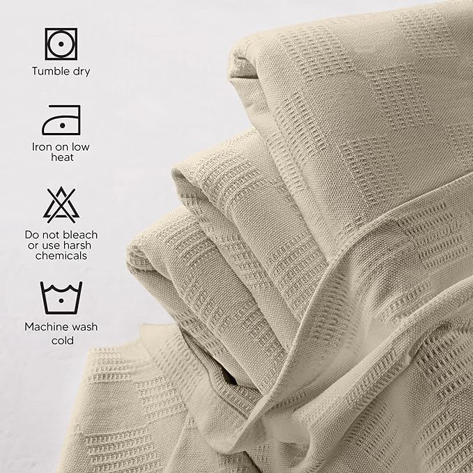 Utopia Bedding Khaki 100% Cotton Blanket [Full Size - 90x84 Inch] 350GSM Lightweight, Soft and Breathable Thermal Blanket for All Seasons