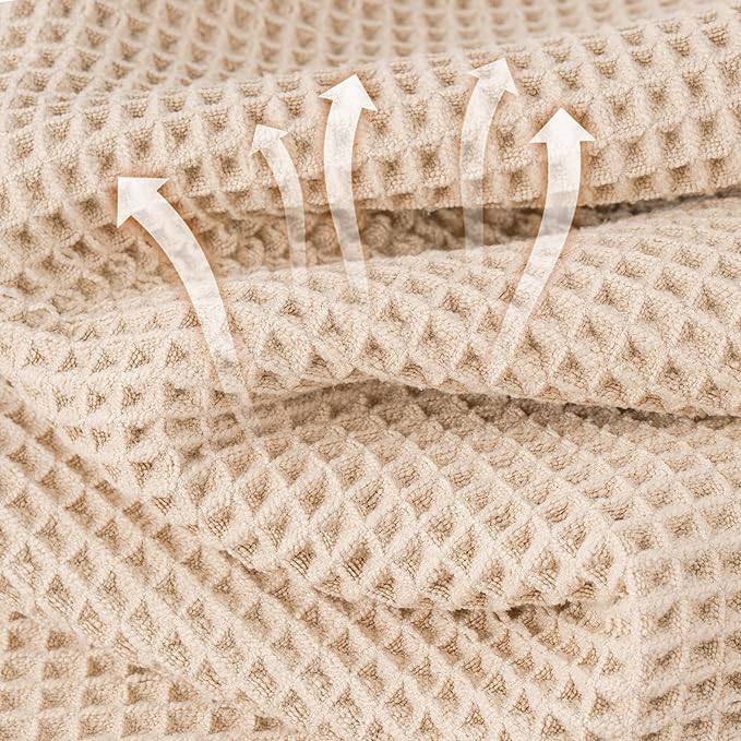 New Microfiber Waffle Bath Towels, 2 Pieces, Oversized, Soft, Absorbent, Fast Drying, Lint Free (Champagne)