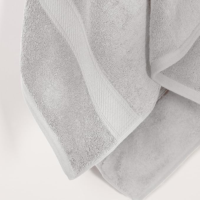 Superior Egyptian Cotton Pile Bath Towel Set of 2, Ultra Soft Luxury Towels, Thick Plush Essentials, Absorbent Heavyweight, Guest Bath, Hotel, Spa, Home Bathroom, Shower Basics, Silver