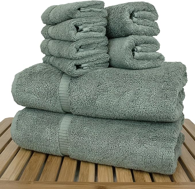BC BARE COTTON Luxury Hotel & Spa Quality Collection, Highly Absorbent & Quick Dry 100% Turkish Cotton, 750+ GSM, Eco Friendly Towel, Dobby Border Towels (8 Piece, Gray)