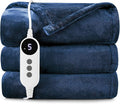 HYLEORY Heated Electric Blanket Throw, 2-Layer Cozy Warm Flannel 62" x 84", Heating Blanket with 9 Heating Levels, 2/4/6/10 Hours Auto Off, Fast Heating Winter Blanket, Navy Blue