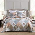 HoneiLife Quilt Set Twin Size - 2 Piece Microfiber Quilts Reversible Bedspreads Patchwork Coverlets Floral Bedding Set All Season Quilts with Geometric and Little Rose Print Pattern，Coffee