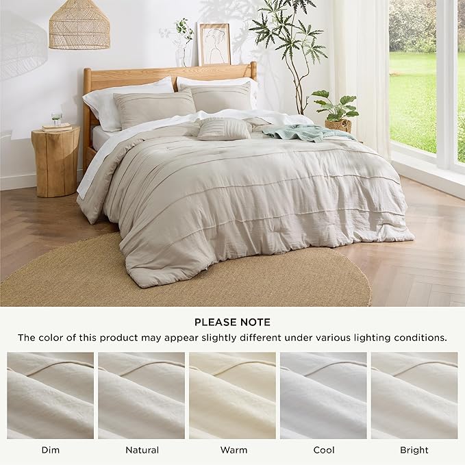 Bedsure Beige Oversized Queen Comforter Set - 4 Pieces Pinch Pleat Bed Set, Down Alternative Bedding Sets for All Season, 1 Comforter, 2 Pillowcases, 1 Decorative Pillow