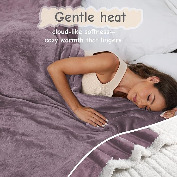 Electric Heated Blanket Twin Size 62"x84", Soft Flannel with Overheat Protection, 6 Adjustable Heat Settings & 10-Hour Auto-Off Timer, Fast Heating for Winter Comfort, Purple