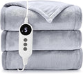 HYLEORY Heated Electric Blanket Throw, 2-Layer Cozy Warm Flannel 62" x 84", Heating Blanket with 9 Heating Levels, 2/4/6/10 Hours Auto Off, Fast Heating Winter Blanket, Light Grey