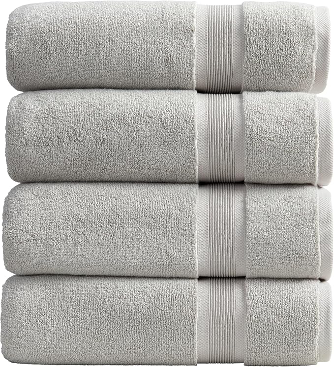 Springtree Home Luxury Bamboo Rayon Bath Towel Set of 4 | 35% Bamboo Rayon - 65% Cotton | Absorbent Quick-Dry Towels for Bathroom | Oeko-TEX Standard 100 Cotton | Grey - 4 Pack