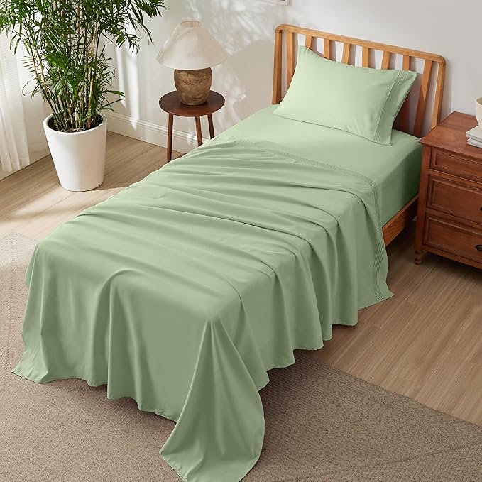 Bedsure Deep Pocket Twin Sheets Set - Fits Mattresses Up to 21 Inches Thick -3 Piece GentleSoft Bed Sheets, Moisture Wicking, Soft & Cooling Bedsheet & Pillowcases, Easy & Secure Fit, Sage Green