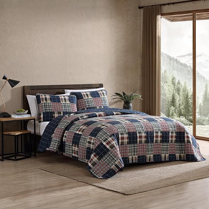 Eddie Bauer Home | Madrona Collection | Bedding Set - 100% Cotton Light-Weight Quilt Bedspread, Pre-Washed for Extra Comfort, Queen, Red
