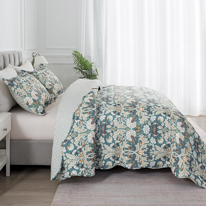 HoneiLife Quilt Sets King Size - Microfiber Bedspreads for King Bed, 3-Piece Lightweight Coverlets, Retro Bed Cover King Quilt Bedding Set All Season Quilts-Grayish Green
