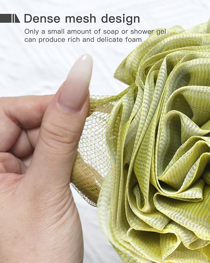 Large Bath Sponge Pouf 70g, 6.3 Inch Exfoliating Shower Loofah, Soft Durable PE Mesh with Reinforced Knotting, Rich Lather Body Wash Scrubber, 4-Pack Elegant Colors Gift Set（C-4Pcak）