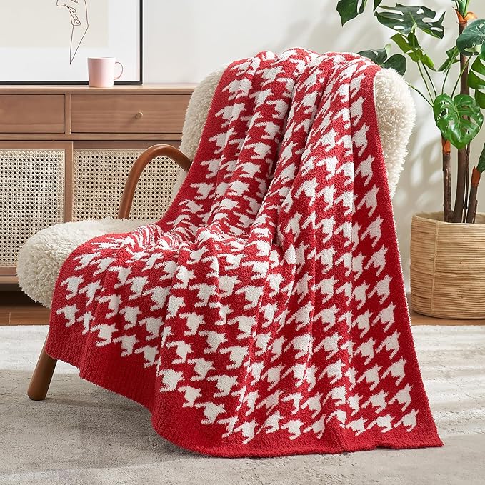 Snuggle Sac Christmas Throw Blanket - Soft Holiday Blanket for Couch, Gift for Family - Houndstooth Red, 50x60 Inches