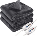 Electric Heated Blanket Queen Size 84"x90", Dual Controllers, Cozy Large Oversized, 4 Heating Levels & 10 Hours Auto Off, Cozy for Bed, Sofa, & Office, Machine Washable, Dark Gray