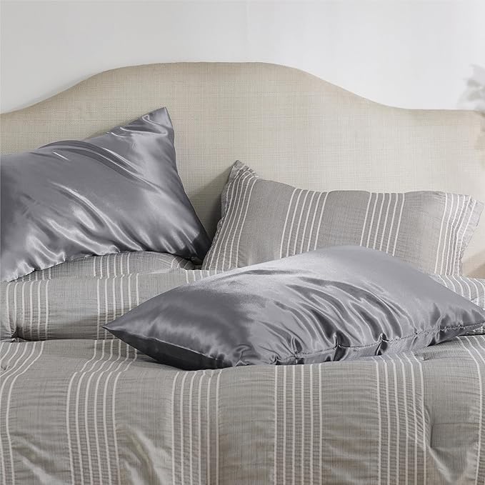 Bedsure Satin Pillowcase with Zipper, Similar to Silk Pillow Cases 2 Pack, Silky & Soft Satin Pillow Cases Standard Size for Hair and Skin, Dark Grey Pillow Covers, Gifts for Women Men, 20x26 Inches
