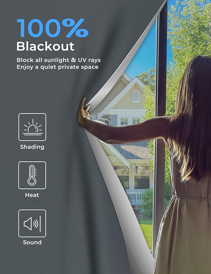 Sumobaby Blackout Curtains for Bedroom 114"x57" Portable No Drill Blackout Blinds with Heat-Resistant Magic Tapes,100% Black Out Window Cover Easy to Cut Fit for Home Cinema,Dorm Room,Nursery(Gray)