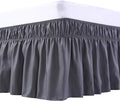 MEILA Wrap Around Bed Skirt Three Fabric Sides Elastic Dust Ruffled 14 Inch Tailored Drop,Easy to Install Fade Resistant-Dark Grey, Queen/King