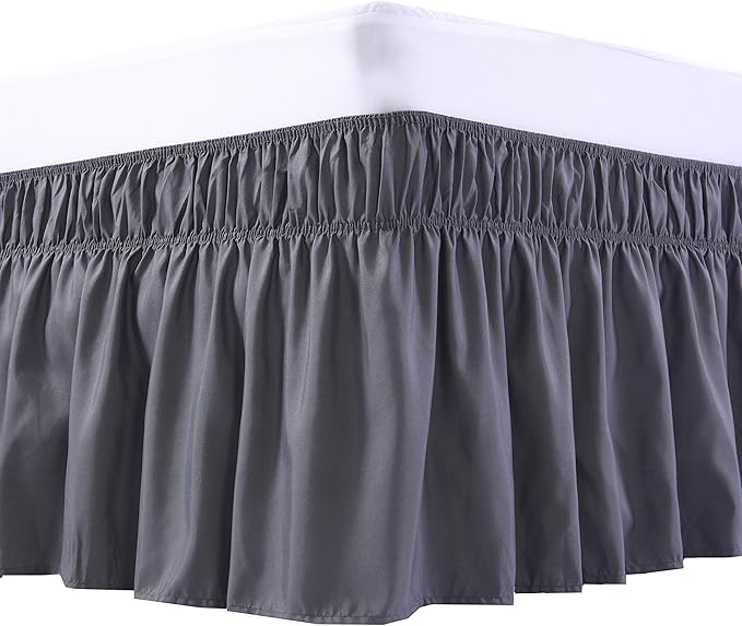 MEILA Wrap Around Bed Skirt Three Fabric Sides Elastic Dust Ruffled 14 Inch Tailored Drop,Easy to Install Fade Resistant-Dark Grey, Twin/Full