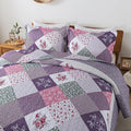 HoneiLife Queen Quilt Bedding Set - 3 Pieces Microfiber Quilt Sets Lightweight Bedspreads Reversible Coverlets Retro Bed Cover Floral Bedding Set All Season Quilts-Purple