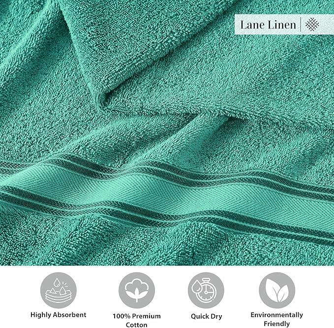 LANE LINEN Towels for Bathroom – 12 Pack, 100% Cotton, Zero Twist, 4 Bath, 4 Hand Towel & 4 Wash Cloths, Highly Absorbent, Luxury Hotel & Spa Quality, Machine Washable – Teal