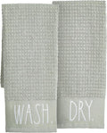 Rae Dunn Hand Towels, Embroidered Decorative Hand Towel for Kitchen and Bathroom, 100% Cotton, Sage- Wash/Dry, 16"x 26"