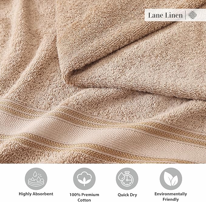 LANE LINEN Towel Set for Bathroom – 18-Pack 100% Cotton, Zero Twist, Includes 6 Bath, 6 Hand & 6 Washcloth, Suitable for All Body Types, Soft & Quick Dry, Ideal for Airbnb & Spa - Tapue