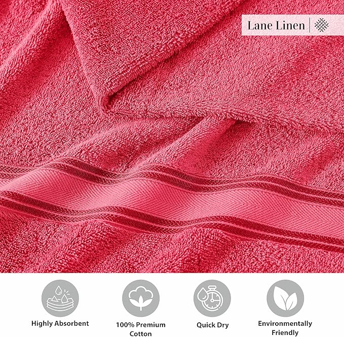 LANE LINEN Luxury 6-Piece Bath Towel Set - 100% Cotton, Quick-Dry, Super Absorbent, Zero Twist - Includes 2 Bath Towels, 2 Hand Towels, 2 Washcloths - Honeysuckle